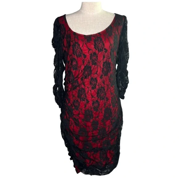 torrid | Dresses | Torrid Plus Size Womens Black Lace Red Lining Long  Sleeve Dress Size 1416 | Poshmark
